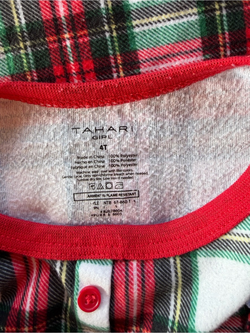 Tahari Red & Green Plaid Ruffle-Yoke Long Sleeve Nightgown Size 4T - Picture 4 of 4